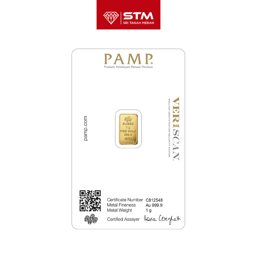 PAMP Suisse Gold Bar 1g 999.9 Pure Gold Lady Fortuna Edition